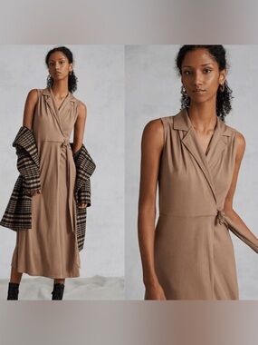 Anthropology Porridge Dress Wrap Maxi Shirtdress Collared Brown SOFT Women S